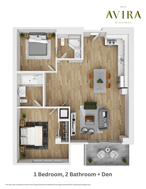 Floor plan for 1 bed, 2 baths, 1008 sqft